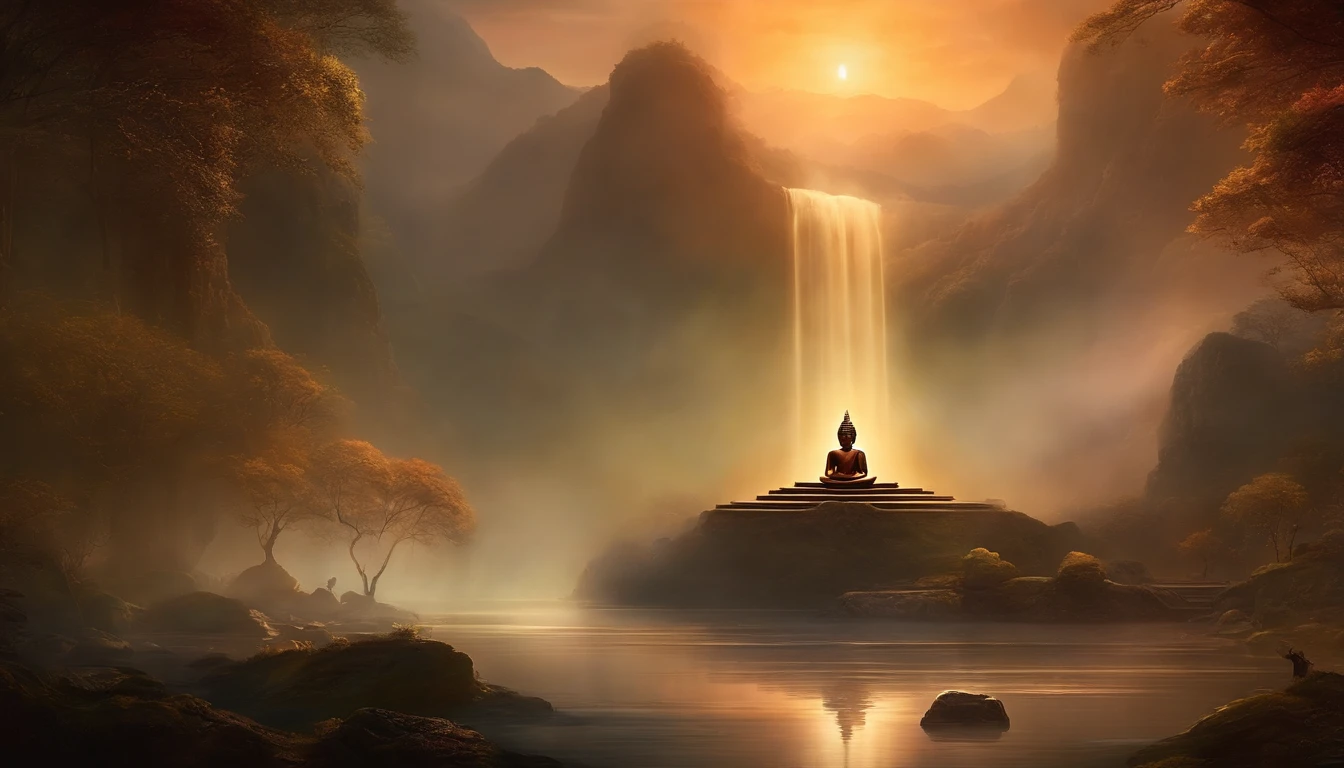 (Quasi-Buddha and mountain in one),huge big breasts,Leshan Buddha,With nature and flowers,surrealism, high detailing, Hyper-Realism, stereograms, Cinematic lighting, god rays, nffsw, masutepiece, Textured skin, Best Quality, hight resolution