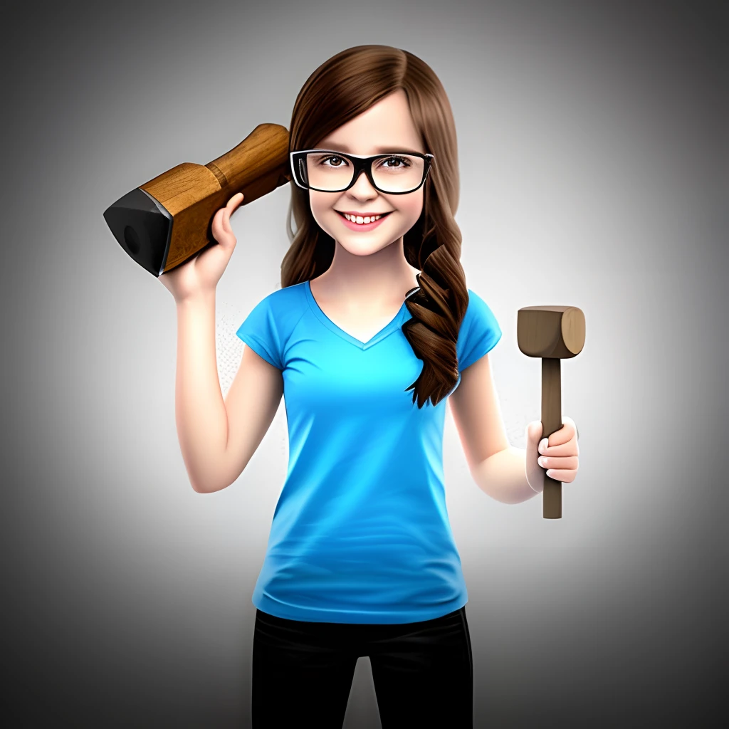 Realistic cartoon girl holding a hammer