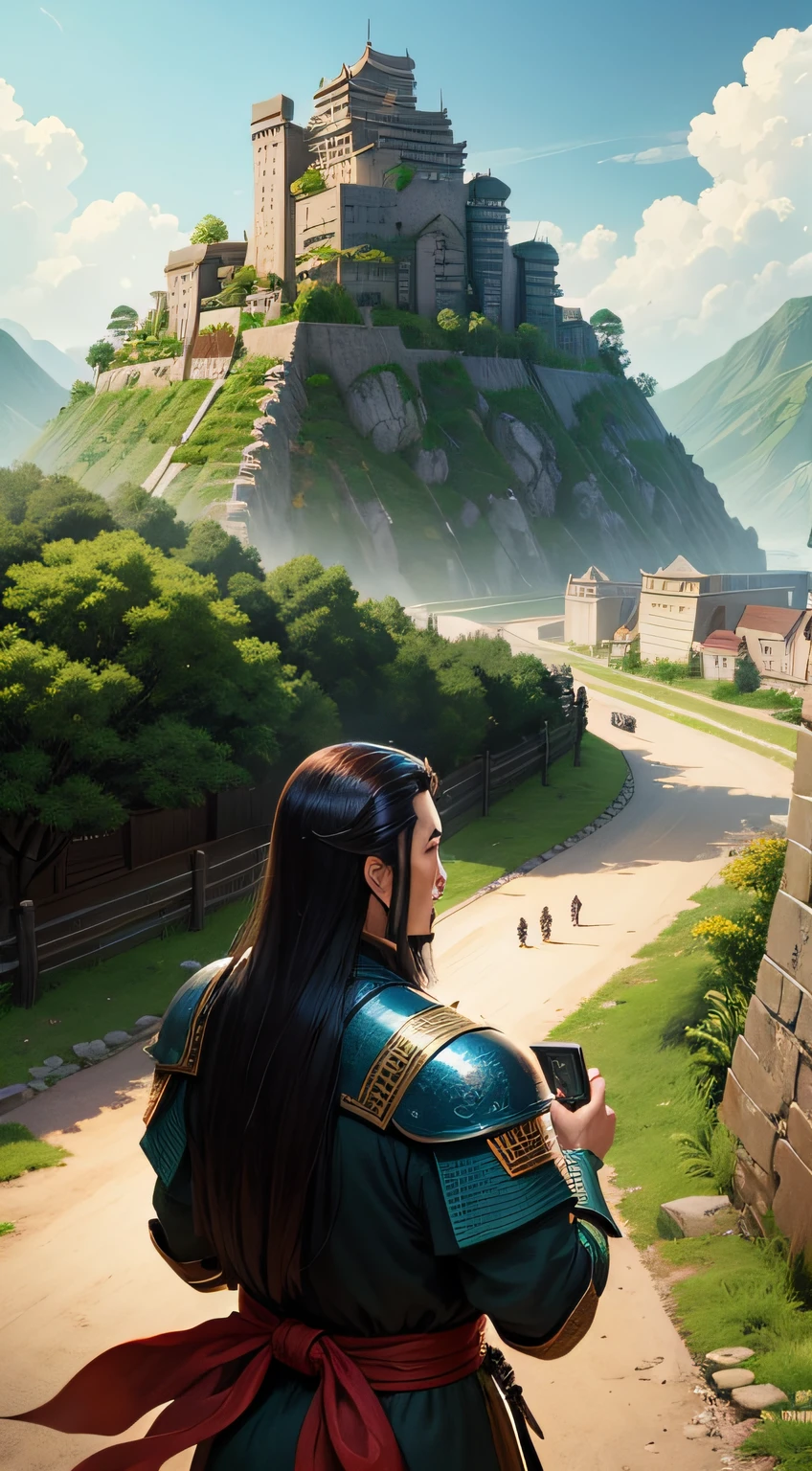 Image prompt: Illustrate a fortified city under threat, setting the scene for the strategic challenge Zhuge Liang faces.