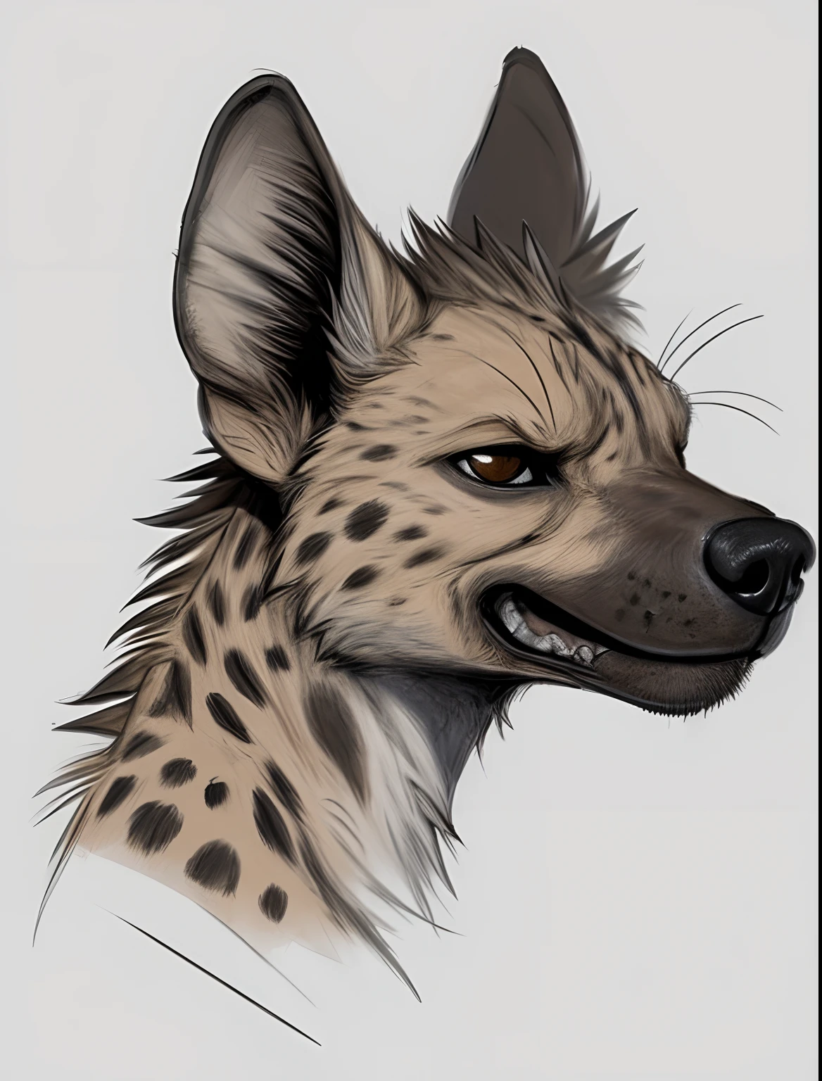 Sketch, white background, solo, comic-book style, concept art, detailed, artstation, headshot, detailed, furry, hyena, hyaena, Hyaenidae