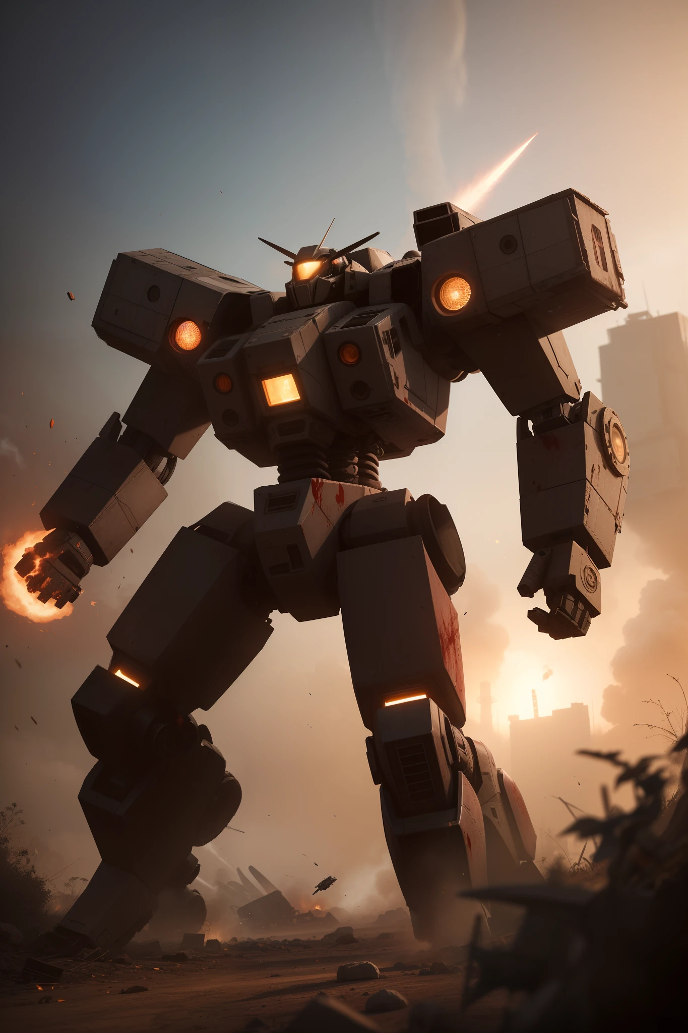 Look up at the perspective，（Digital artwork：1.3）（a sketch：1.1）Octane renders a wasteland，Swirling thick clouds，smog，Flying machines in the sky fierce battle，weed，Dilapidated houses，gravel path，Sunset，dark red color，（（A girl in a combat uniform stood in front of the badly damaged and broken mech）），（（The girl's long messy hair fluttered，Blood，closeup cleavage）），（Stubborn），（Steadfast），（blood stains at the corners of the mouth），（Messy long hair flying），（（（The mech was spattered with blood））），（Mars splashes），（（Broken upper body mech，Dropped mech fragments）），（Exposed wires），（（Mecha is depicted finely）），（（（super-fine））），shot at 8k resolution，petrol liquid，Firelight，Missiles streaked across the sky，weeds，gravel path，blasts，splashart，（（Dynamic speed lines：1.2）），Lithography in intricate details，dongh（Light particles：1.2），（game concept：1.3），（depth of fields:1.3),Global illumination,detail-rich，Trends on ArtStation，Epic shooting，Cinematic lighting