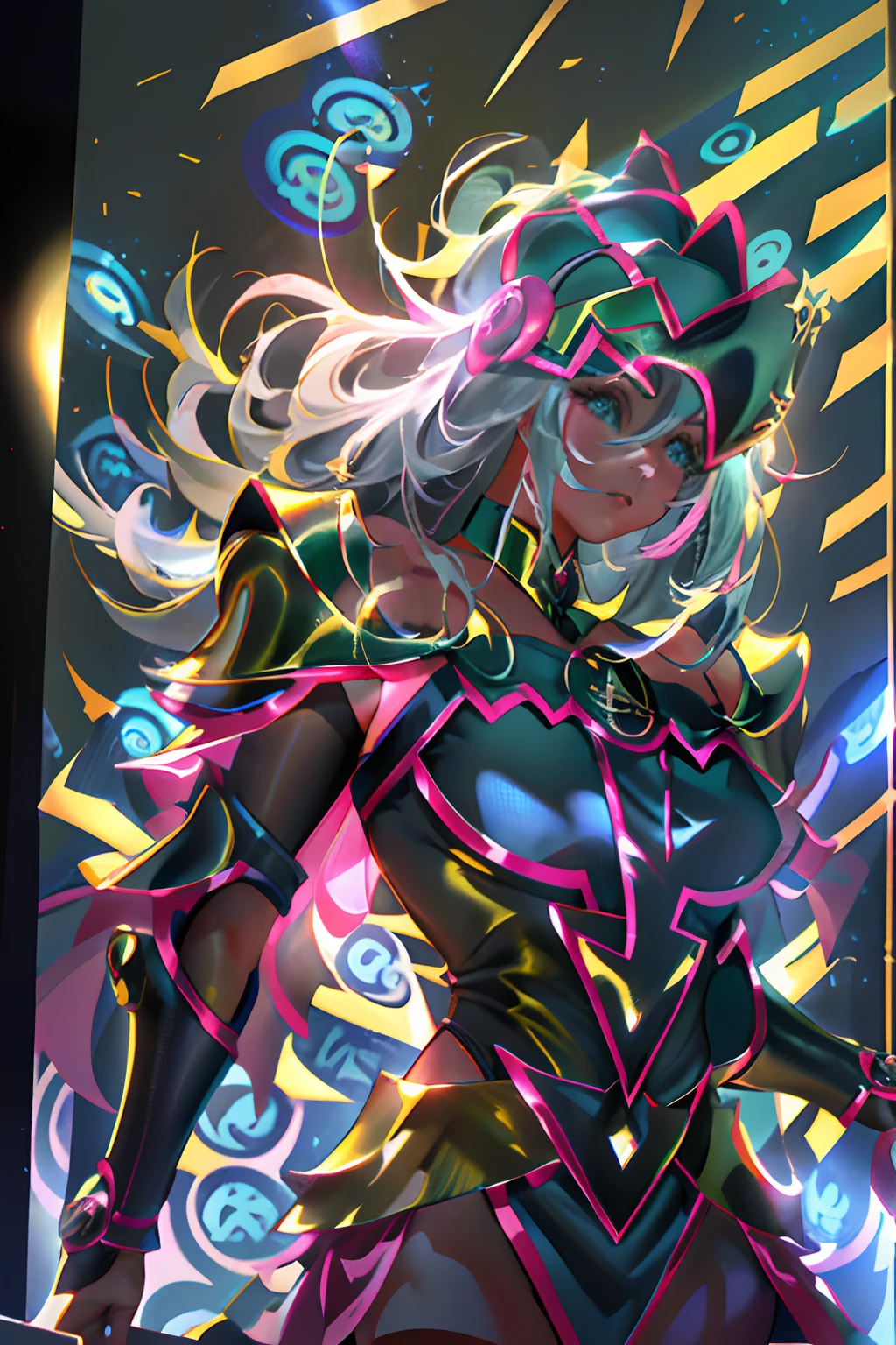 cuerpo completo,Ultra-high saturation，（tmasterpiece）， foto de cuerpo completo，（mejor calidad）， （1girll chica maga oscura）， Starryskybackground，Usando armadura dorada brillante， Sexy lingerie armor，Exponga su pecho，Exponer la cintura，Exponer los muslos，Poses frescas， Armadura Saint Seiya， cabello desordenado，Alto detalle, Anime style, cinematic lighting, destellar, Luz de Dios, Trazado de rayos, movie grain, hiper HD, textura piel, Super details, Anatomically correct, A high resolution，Ultra-high saturation，alto contraste，Armadura de alto brillo，piel suave，Expresiones serias, dim room, Maga Oscura