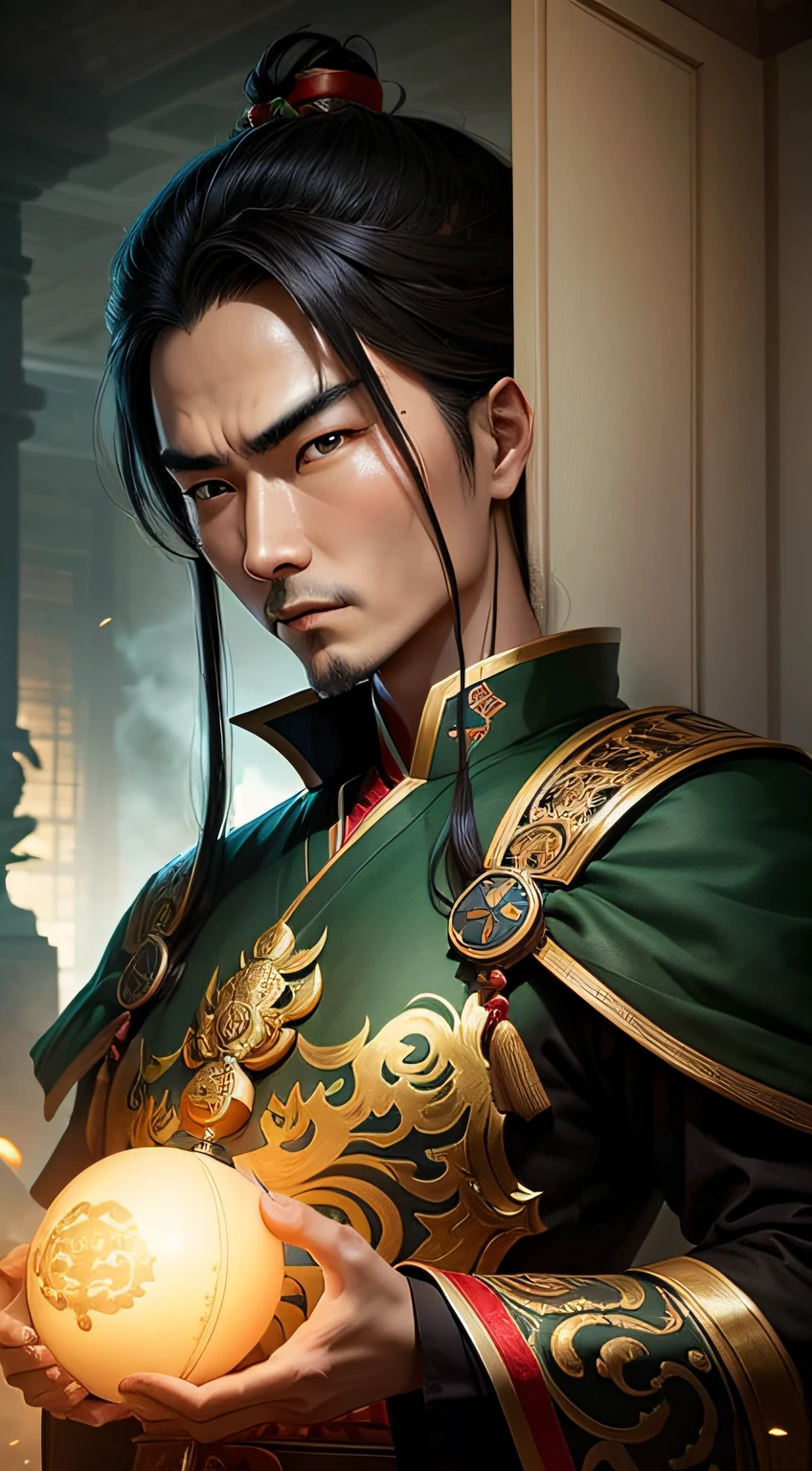 Showcase Zhuge Liang's legacy through symbolic imagery, highlighting the idea that strategic thinking and psychological warfare can triumph over conventional military might.