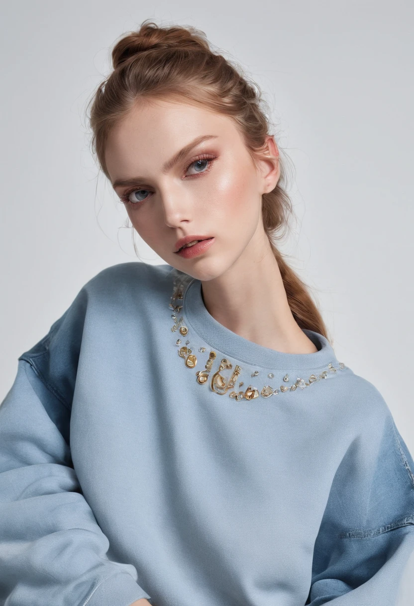 Fashion magazine girl in sweatshirt and jeans