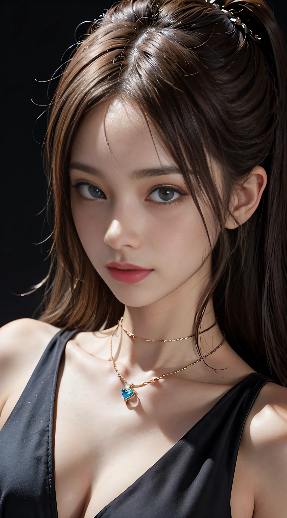 （A half body：1.2），（8k，RAW photogr：1.2），（Ultra photo realsisim，photograph realistic：1.2），（Super Supreme Extreme Quality Beauty：1.2），（Ultra ultra-realistic skin texture：1.2），femme fetal，（1girll，独奏：1.0），（Beautiful quality big eyes：1.1），（dynamicposes：1.1），（Supreme Beauty Girl Mix：1.2），（Kpop idol：1.2），（Angular face：1.2），（Supreme beauty quality big eyes：1.2）， （Teenage uncensored：1.2），（Erotic necklaces：1.2），（Large breasts+slimification：1.1），depth of fields，（cinmatic lighting，cinematic shadow，Realistic lighting，realistic shaded：1.2），Smart Sharp，hard focus，A high resolution，hyper HD，Complete the eyes，Finished face，upscales，Pubic area is clear，Presence，（Volume sense：1.2），A half body