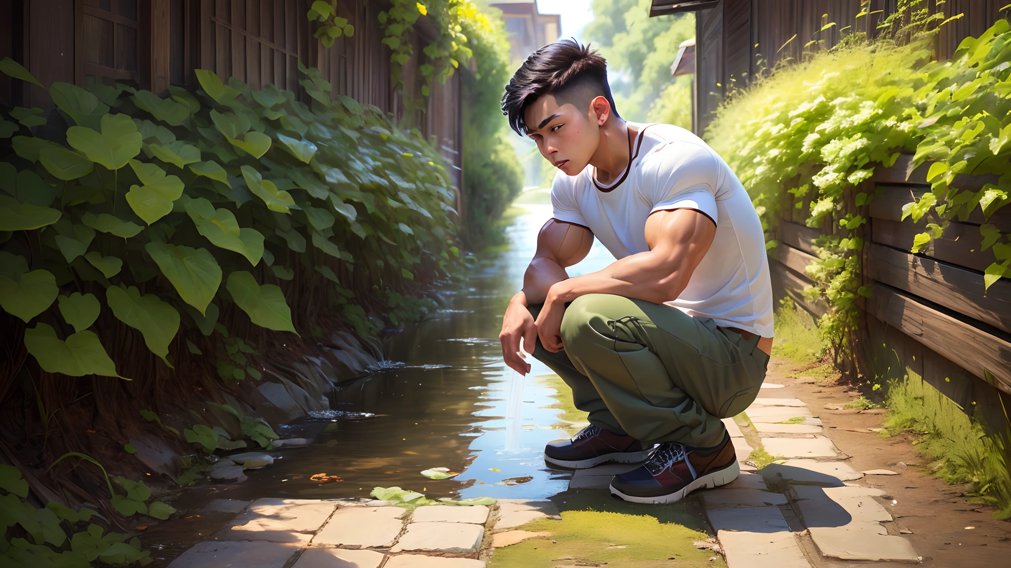 Boy, muscular, urinating