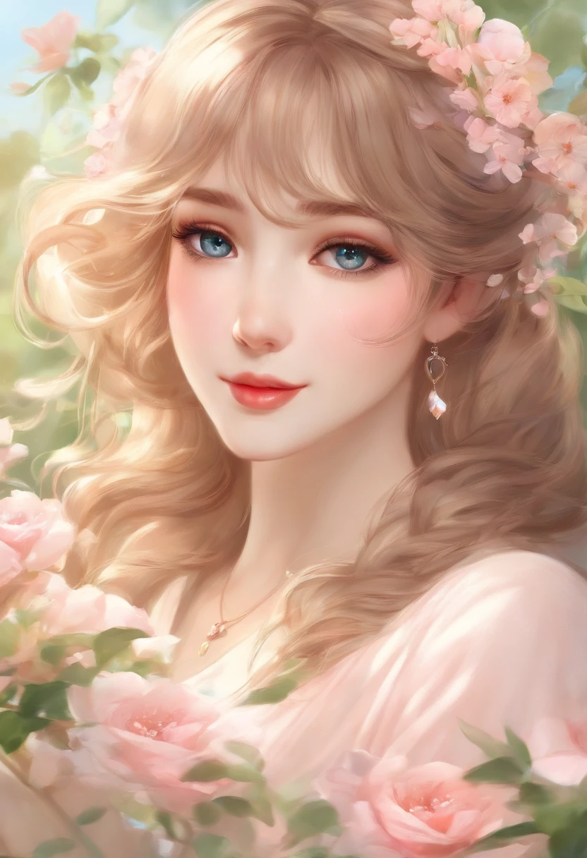 (fantasy,beautiful,attractive,girl:1.2,sitting,surrounded by flowers,soft sunlight,peaceful,calm,serene,tranquil,serenity,relaxation,dreamlike,ethereal,romantic:1.1), (traditional,illustration,medium,watercolor,painting), (feminine,pretty,young lady,stylish:1.1,trendy outfit:0.9,colorful,floral dress,braided hair:1.1,pink ribbons,delicate jewelry), (gargantuan,squishy belly:fantasy,soft,round:1.1,smooth,pleasant to touch), (expressive,sparkling blue eyes,curly eyelashes:detailed eyes,tender smile:1.1,dimpled cheeks:1.1), (lush green grass,blooming flowers:colorful,delicate petals,fragrant aroma,gent