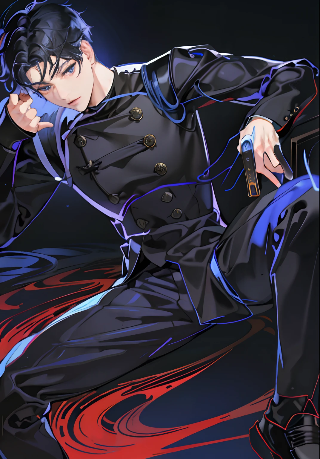 masterpiece、delicate finger、Jujutsu Kaisen characters、Gojo Gojo、Five, Painting of a man in suit and tie sitting leaning against a chair, hands behind her body pose!, thick outlines, heavy gesture style closeup, detaileds, clean anime outlines, outline sketch, heavy outline, anime pose, soft outline, foreshortening, Rough sketch, sexy pudica pose gesture、