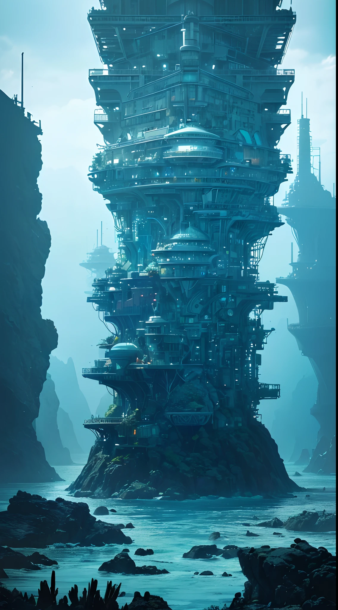 professional photo of Intricate giant scifi city under bubbles in the sea,(underwater,in the water,A highly intelligent future city underwater, with harmonious underwater landscapes around it:1.45),ultra detailed, realistic, unreal engine 5, photorealistic, wide-angle,deep sea,Divers, diving suits,Psychedelic Ocean Landscape,ocean wallpaper king tide and storm by jonathan c,in the style of realistic anamorphic art,dynamic and action-packed scenes,national geographic photo,tumblewave,energy-filled illustrations,apocalypse art,shot on 70mm,National geographic ocean photo,expolsion of colors,