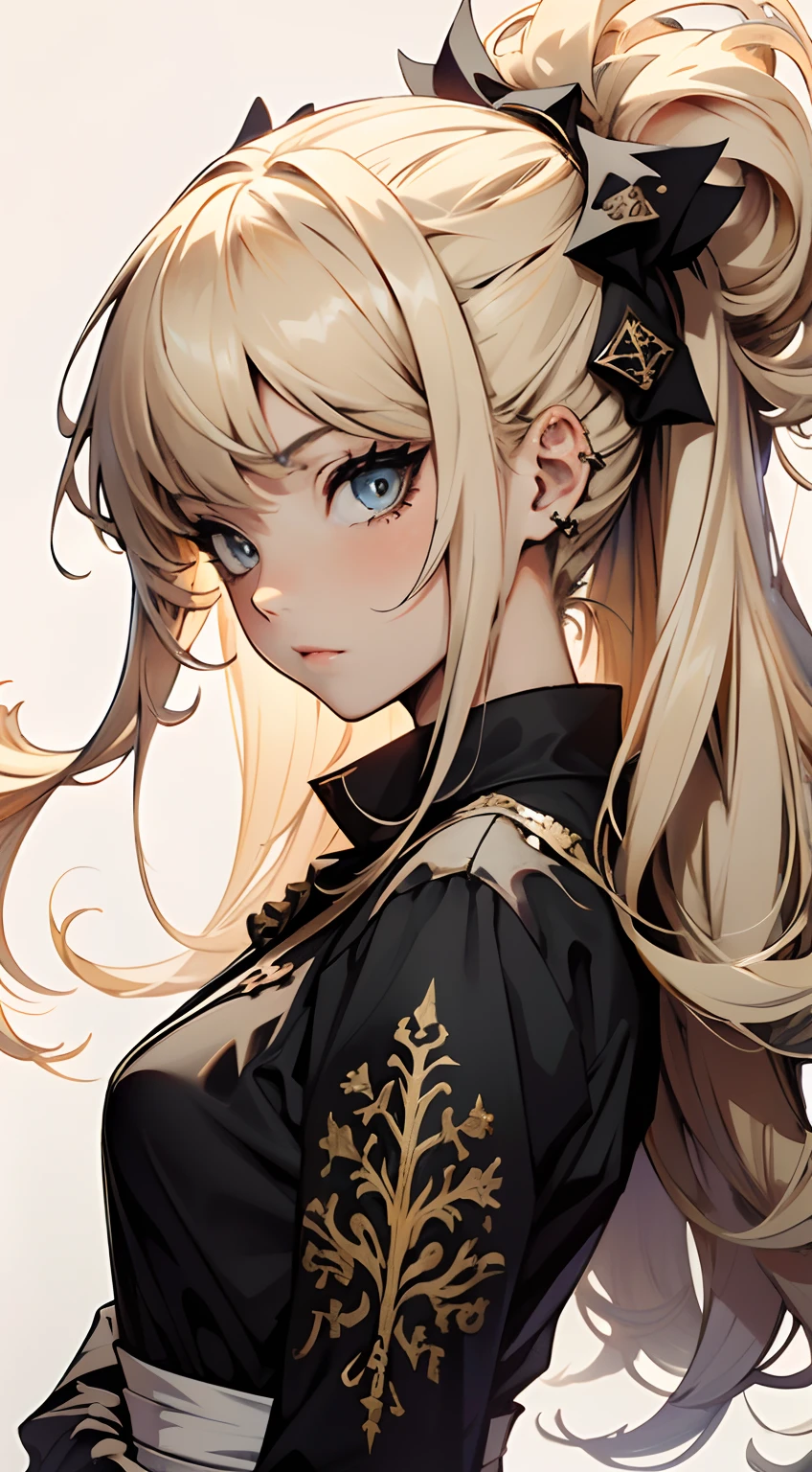 masterpiece, top quality, best quality, official art, beautiful and aesthetic:1.2), (1girl), extreme detailed, (abstract, fractal art:1.3), colorful hair, highest detailed, Hilda from the anime Beelzebub, long yellow hair, death theme background, hellish environment, black maid uniform, dark backdrop