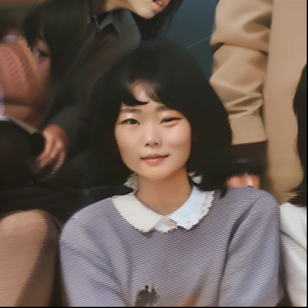 There are two women sitting next to each other in a crowd, old yearbook photo, shin min jeong, color photograph, yearbook photo, kwak ji young, kim hyun joo, [ photos realistic ]!!, jiyun chae, kim jung gi, Kiyoko Suzuki, nishimiya shouko, Rinko Kawaichi, sangsoo jeong, a photo of girl