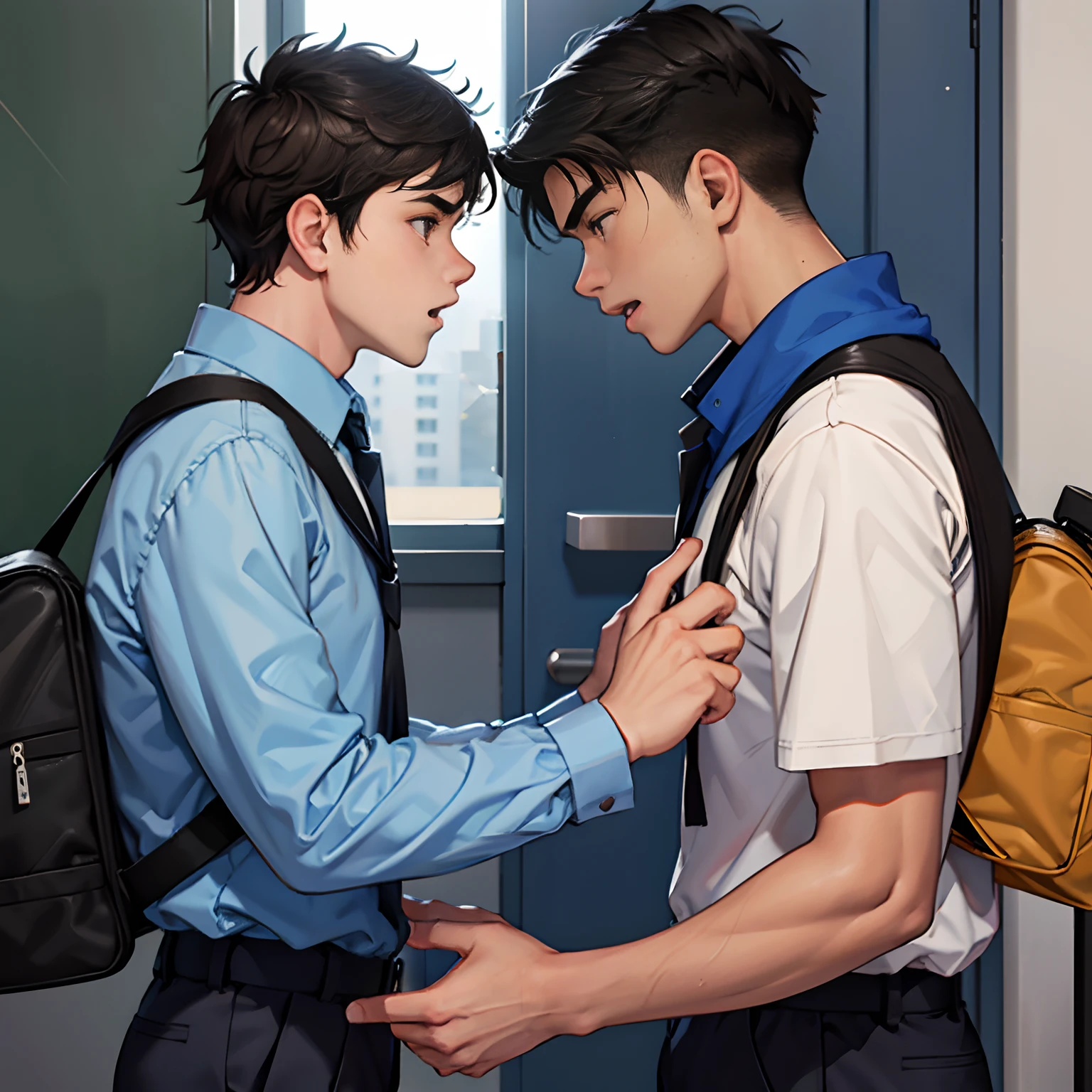 Two 14-year-old men, Having sex in the bathroom and penetrating through the   , 14-year-olds in hiding, in the school bathroom having penetration, grita de dolor y esta llorando no aguanta mas la gran verga en su ano