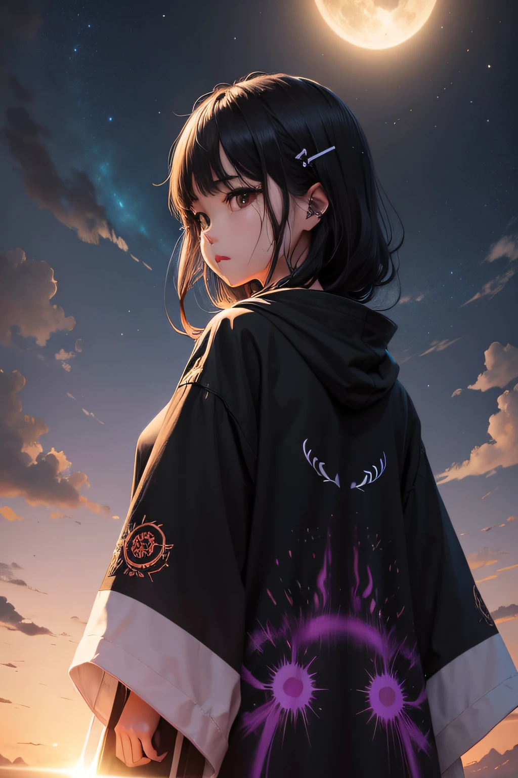 illustratio、A black、Fluorescent color、near future、suns