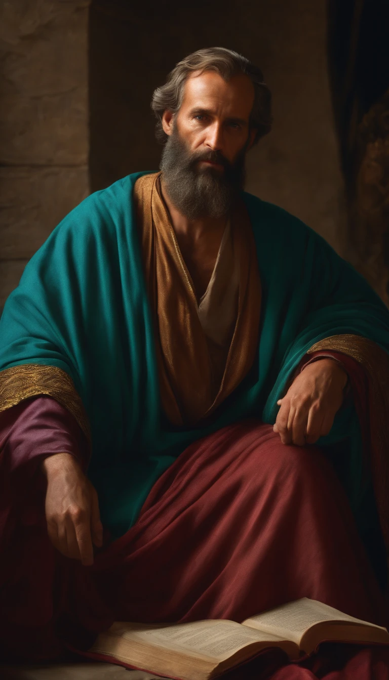 The apostle Paul looked at the screen, Long clothes, religion, Ultra photo realsisim