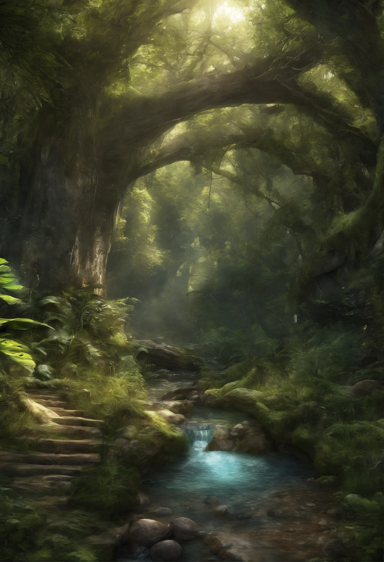 ln the forest，Elf beauty，small stream，eventide