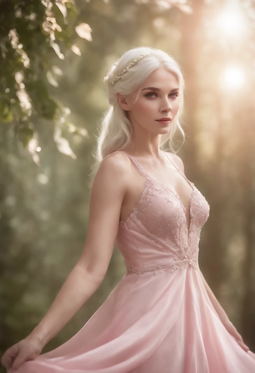 blond woman with white hair and glowing lights in a pink dress, beautiful digital artwork, fantasy gorgeous lighting, gorgeous digital art, stunning digital illustration, digital fantasy art ), 3 d render character art 8 k, a stunning young ethereal figure, 4k highly detailed digital art, ethereal fantasy, very beautiful digital art, beautiful digital art, fantasy digital art, digital fantasy art