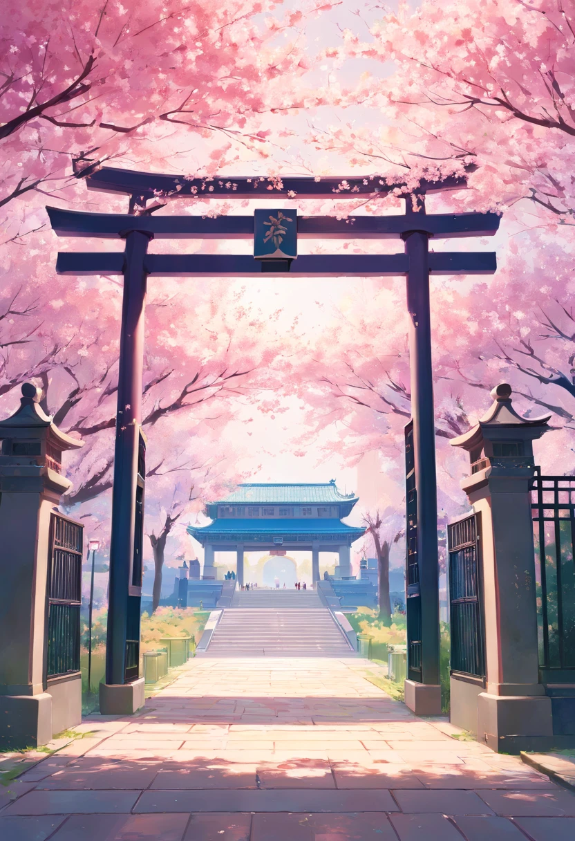 Gate of Wuhan University，the cherry trees