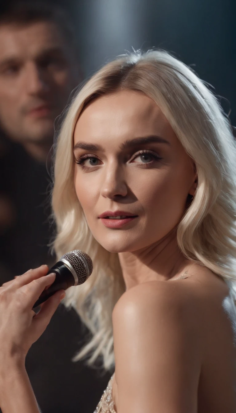 /Naked thin singer Polina Gagarina performing at a concert
