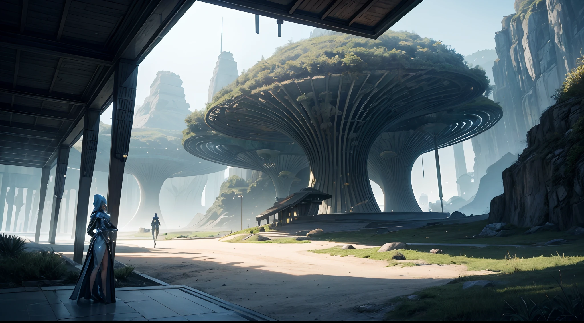 An off-world outpost in the best quality, 4k, 8k, highres, and a masterpiece with a scaling factor of 1.2, presenting ultra-detailed and realistic visuals. The outpost is set in an unknown distant planet, revealing a highly advanced civilization and cutting-edge technology.
The main focus is a futuristic structure, gleaming with metallic materials and smooth surfaces. Its architectural design showcases a blend of geometric precision and organic curves, suggesting both elegance and efficiency. The outpost stands tall, emitting a soft, neon-like glow that contrasts beautifully with the dark, mysterious landscape surrounding it.
A bustling atmosphere fills the scene, with fully rendered humanoid robots gliding seamlessly through the environment. Their sophisticated appearances include intricate details such as glistening circuit patterns and delicately moving joints. The robots efficiently perform tasks, demonstrating their seamless integration into the outpost's operations.
In the background, sprawling alien flora can be seen, with vibrant colors and unusual shapes. These plants emit a subtle bioluminescent glow, creating an otherworldly ambiance. The air is tinged with a mix of fresh scents and metallic undertones, suggesting the presence of advanced life-support systems within the outpost.
The lighting in the scene is atmospheric and captivating. Variations of soft, diffused light pour from strategically placed sources, casting gentle shadows that enhance the three-dimensional feel of the outpost and its surroundings. The interplay of light and shadow adds depth and realism to the visual narrative.
The overall color palette is a harmonious blend of cool and warm tones. The metallic structures exhibit shades of metallic silver and hints of iridescent blues, evoking a sense of technological advancement and sophistication. The surrounding landscape and alien flora feature soft pastel hues, showcasing the beauty and diversity of the off-world environment.
In summ