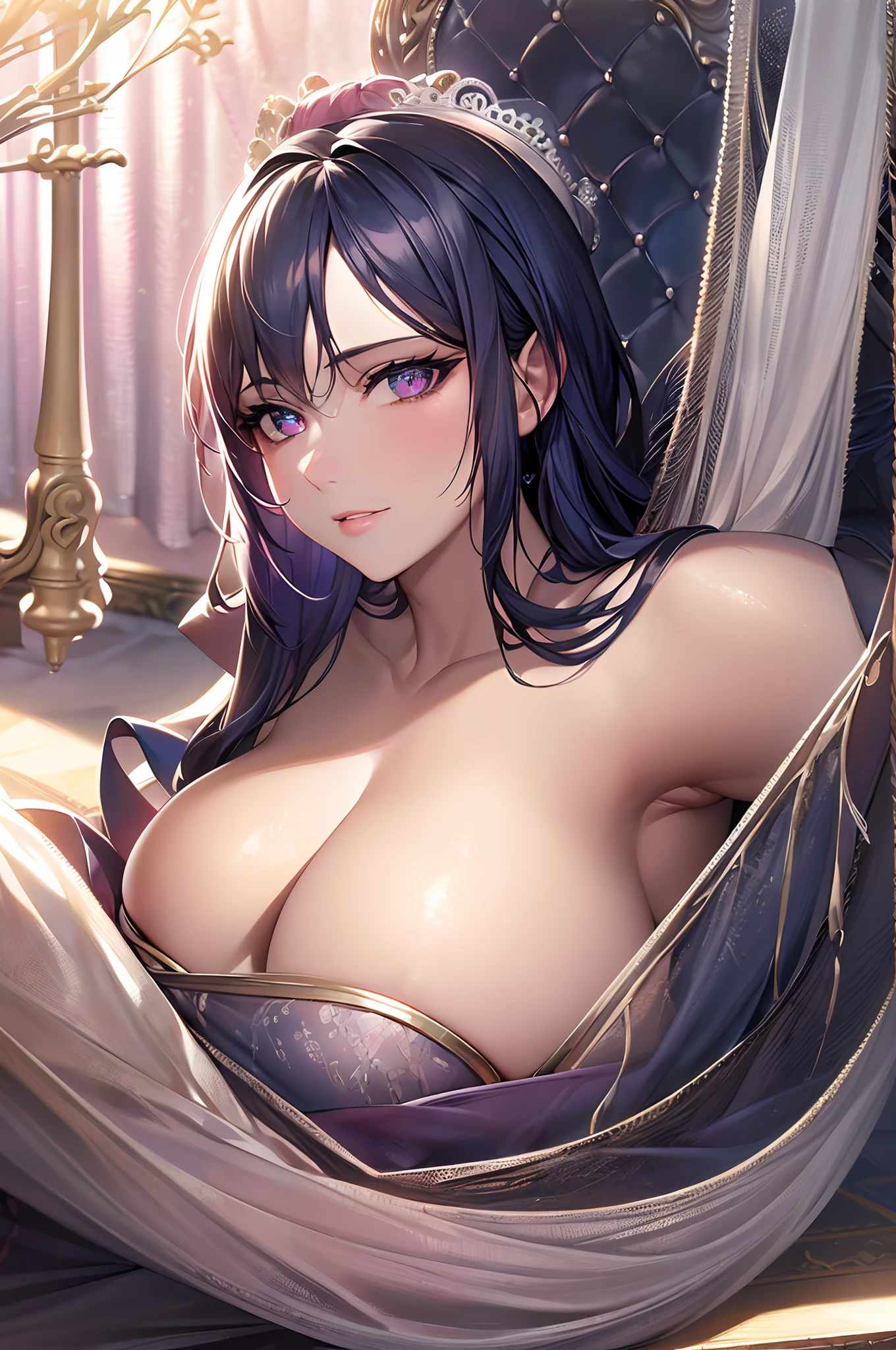 (best quality,4k,8k,highres,masterpiece:1.2),ultra-detailed,(realistic,photorealistic,photo-realistic:1.37),HDR,UHD,studio lighting,ultra-fine painting,sharp focus,physically-based rendering,extreme detail description,professional,vivid colors,bokeh, portraits,blue-haired girl,blue-eyed girl,beautiful detailed eyes,beautiful detailed lips,extremely detailed eyes and face,longeyelashes,pink bra,pink panties,sensual, seductive, provocative,silhouette of a girl against a blue background,erotic atmosphere,delicate nuances of skin,subtle shadow play,soft and gentle lighting,captivating gaze, alluring smile,desire and passion,artistic expression of female beauty,unforgettable and captivating, masterful use of colors, harmonious and balanced composition,elegant and graceful pose, figuresque and curvy physique,accentuated feminine features,indulging the viewer's senses. ((She is naked))
