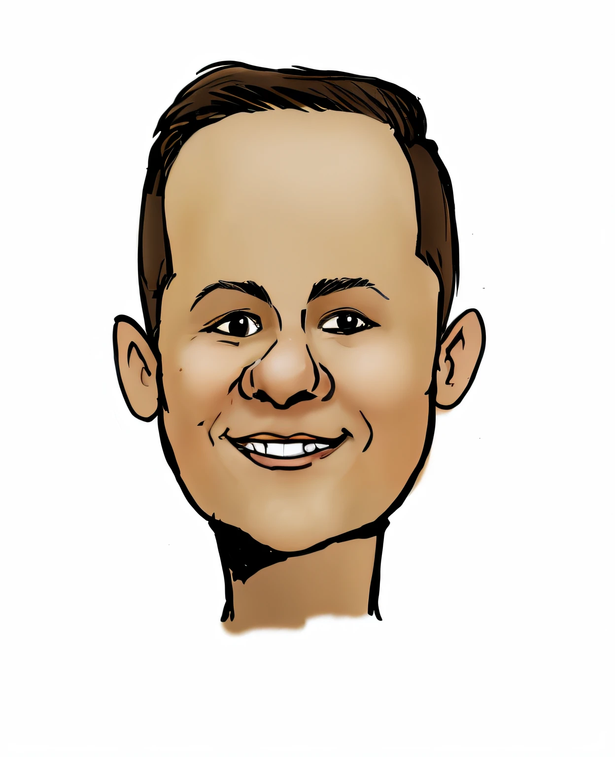 desenho animado de um homem com um grande sorriso no rosto, retrato dos desenhos animados, caricature illustration, estilo caricatura, retrato de alta qualidade, caricatura, pintura digital dos desenhos animados, digital illustration portrait, cabrito, in cartoon style, retrato digital, desenhado com photoshop, retrato digital, retrato estilizado, pintado digitalmente, big forhead, vertically flat head, full-colour illustration, charicatura, retrato colorido