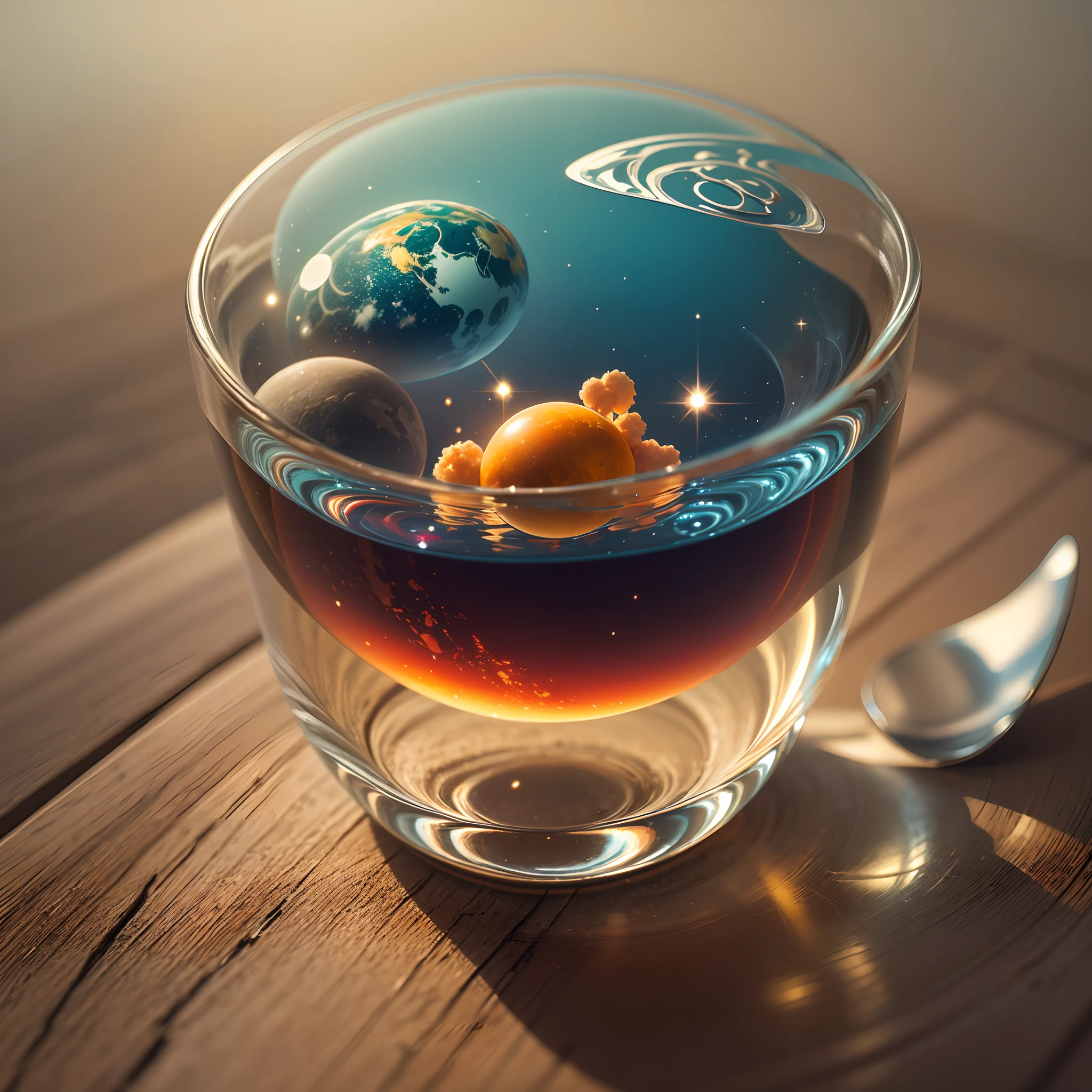 tiny mysterious planet floating in a glass of water --auto --s2