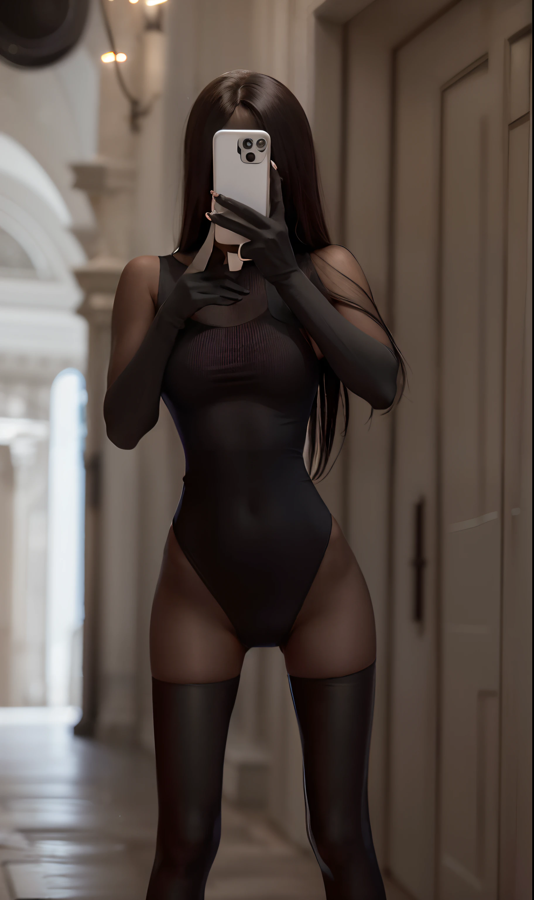 Arad woman taking a selfie in a black dress, cute girl wearing tank suit, thin bodysuit, wearing a tights, wearing tight simple clothes, skintight black bodysuit, tightsuit, in a bathing suit, high level body suit, wearing a black bodysuit, tight black tank top and shorts, Black bodysuit, tight costume, thicc