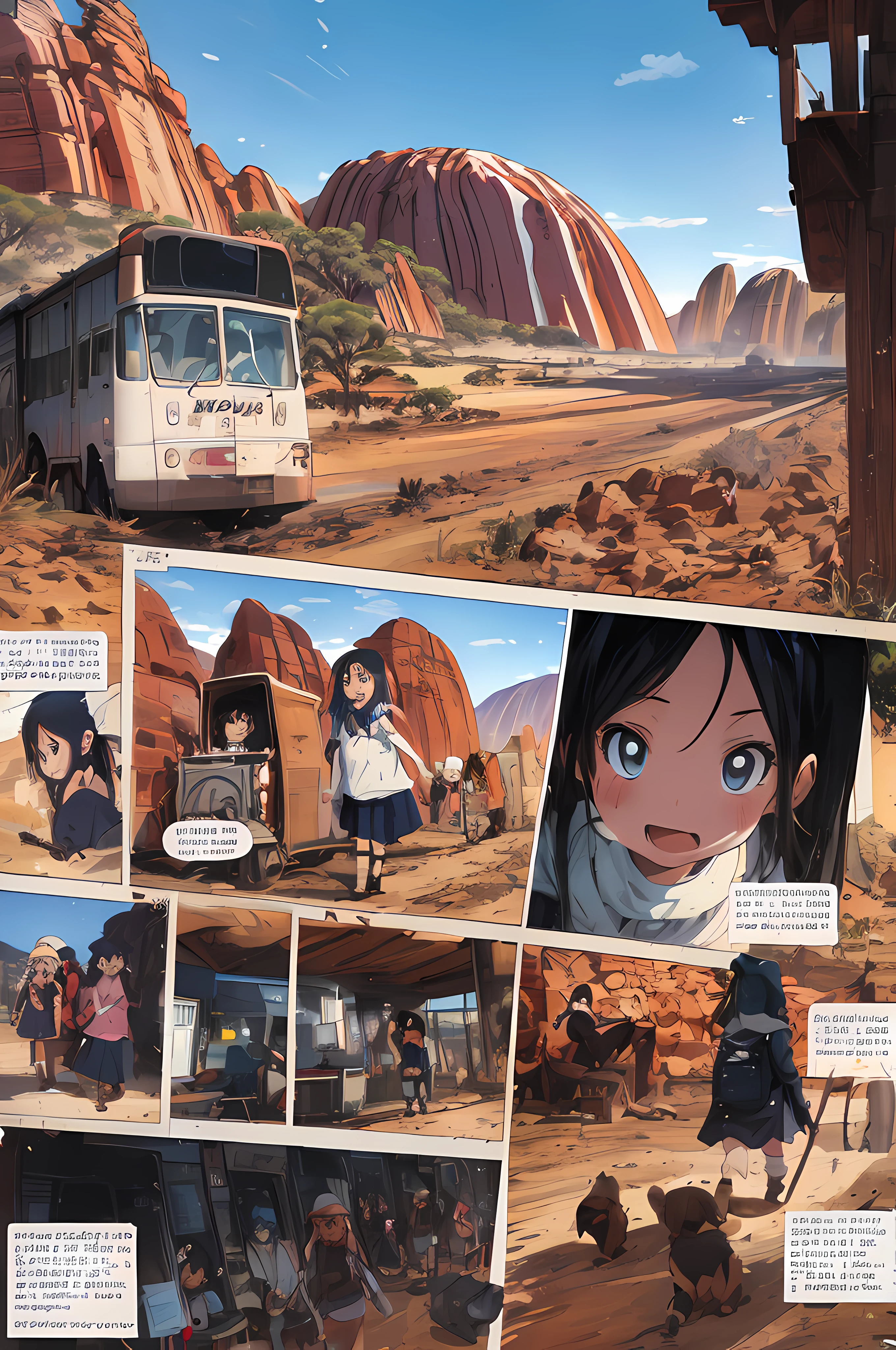 comic_panel_layout:1.3, *********** goes to the australian outback to see ayers rock