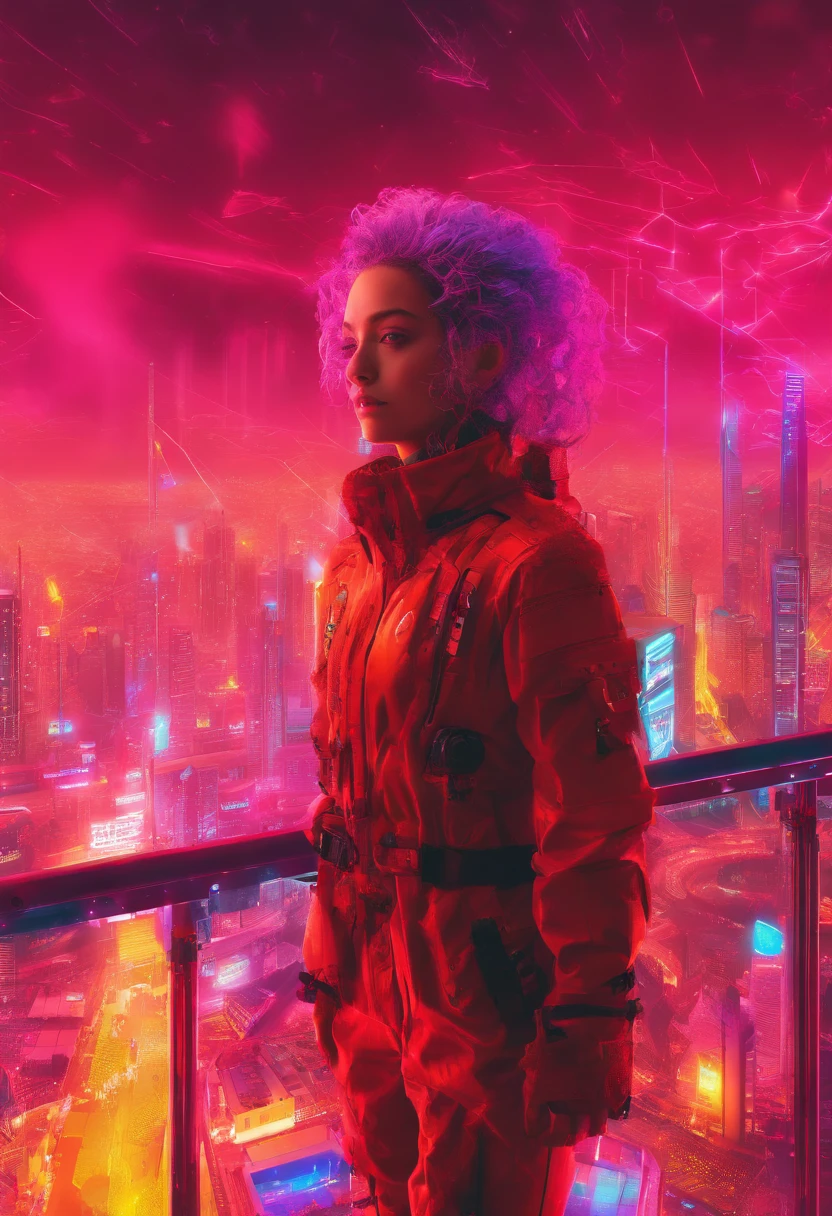 abstract colors, texture, film grain, skin pores:0.1 intricate dramatic portrait of a beautiful windblown scifi scientist standing on a balcony overlooking a futuristic (solarpunk)1.2 city, foggy morning, cinematic movie still frame, blade runner 2049, punk hair style, altered carbon, (analog style)1.3 (film grain)1.3, stephan martiniere Wadim Kashin Simon Stalenhag michal karcz ismail inceoglu