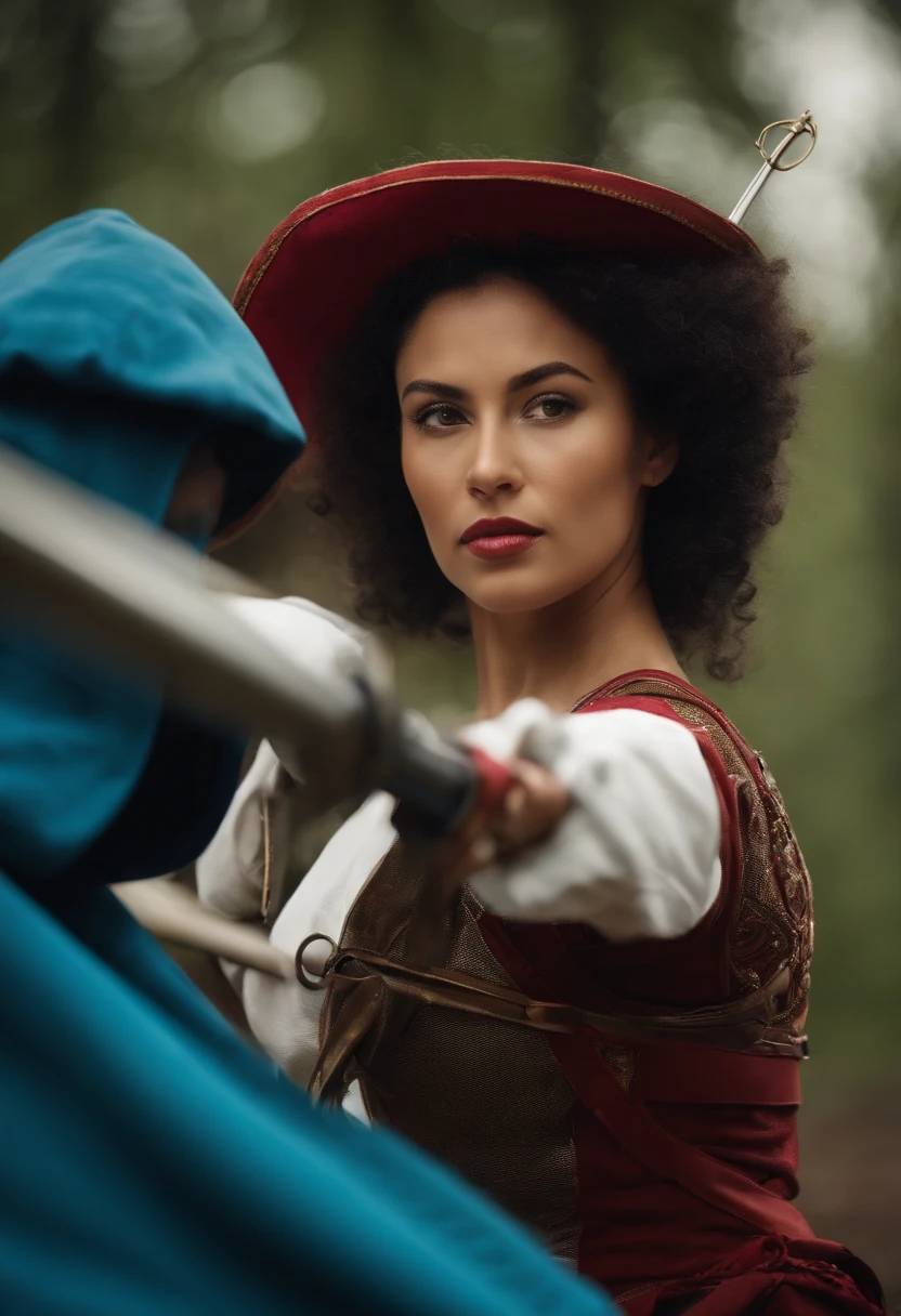 woman sword fencing with a soldier