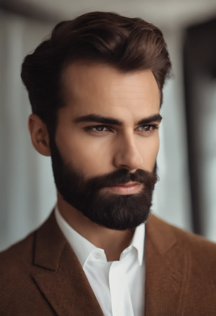 MAN MEDIUM BEARD HAIR ON SHOULDERS BROWN