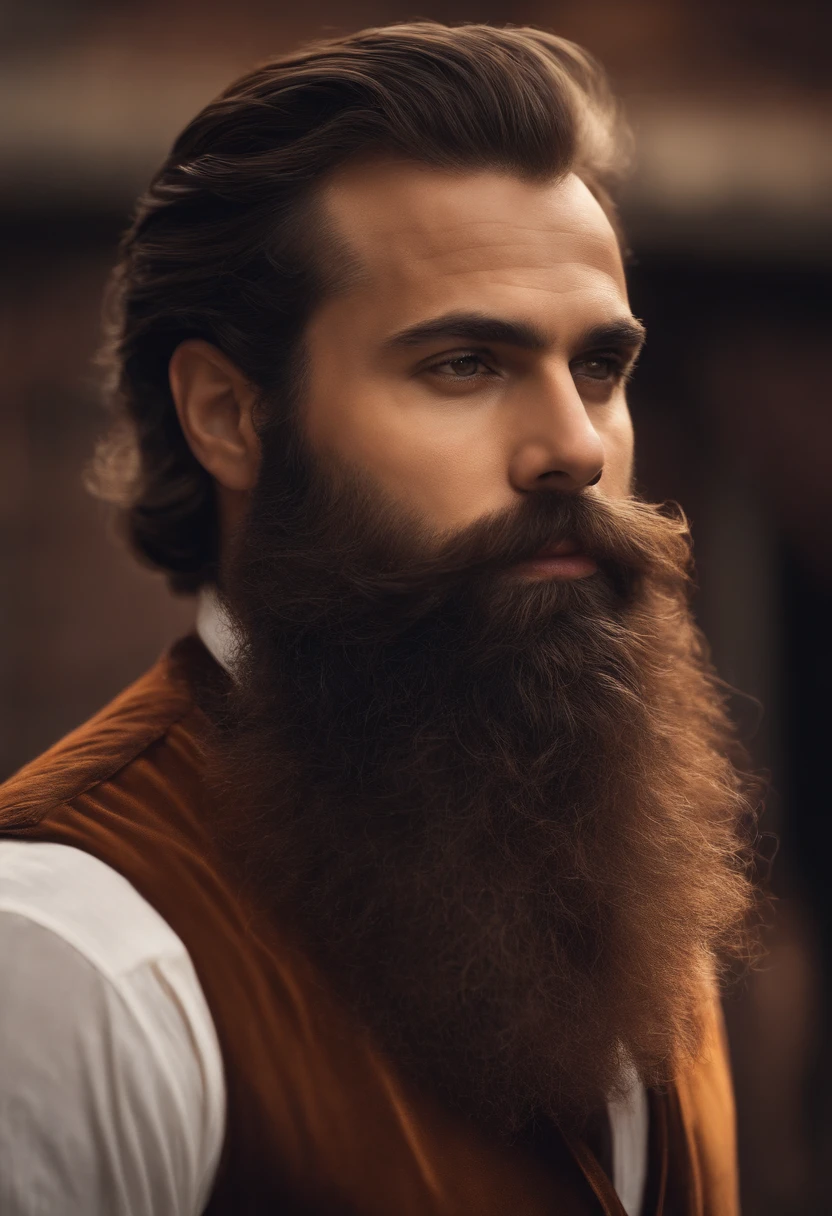 MAN MEDIUM BEARD HAIR ON SHOULDERS BROWN