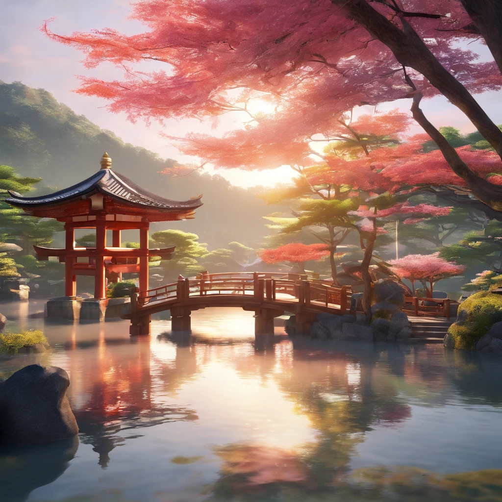 (best quality,4k,8k,highres,masterpiece:1.2),ultra-detailed,realistic, lookingattheviewer,mysterious eyes,beautiful detailed lips,calm expression,1girl, Japanese shrine,peaceful atmosphere,serene water,sparkling pond,golden koi,floating leaves,tranquil lake,soft reflections,colorful carps,lush vegetation,stone lantern,wooden torii gate,fleeting shadows,sunlit pathway,serenity,harmony,traditional architecture,vivid colors,sunlit water surface,splashing fountain,serene landscape,peaceful scenery,blissful ambiance,gentle breeze,serene vibes,calming serenade,solitude,dreamlike vision,tranquil beauty,reflecting pool,peaceful sanctuary,lush greenery,serene escape,nature's embrace,picturesque view,jaw-dropping beauty.