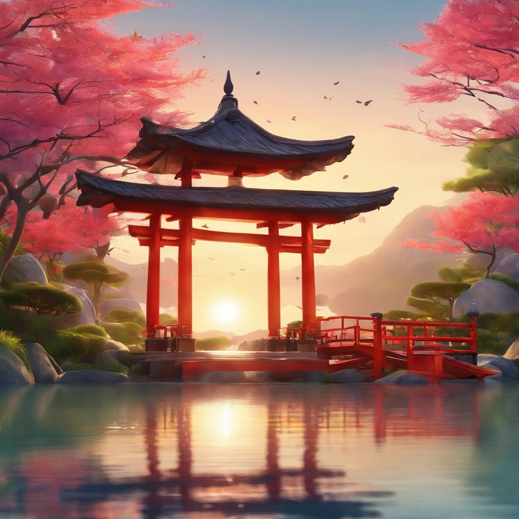 (best quality,4k,8k,highres,masterpiece:1.2),ultra-detailed,realistic, lookingattheviewer,mysterious eyes,beautiful detailed lips,calm expression,1girl, Japanese shrine,peaceful atmosphere,serene water,sparkling pond,golden koi,floating leaves,tranquil lake,soft reflections,colorful carps,lush vegetation,stone lantern,wooden torii gate,fleeting shadows,sunlit pathway,serenity,harmony,traditional architecture,vivid colors,sunlit water surface,splashing fountain,serene landscape,peaceful scenery,blissful ambiance,gentle breeze,serene vibes,calming serenade,solitude,dreamlike vision,tranquil beauty,reflecting pool,peaceful sanctuary,lush greenery,serene escape,nature's embrace,picturesque view,jaw-dropping beauty.