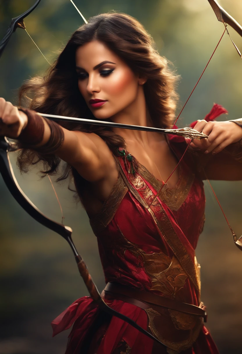 woman with bow and arrow in an action pose