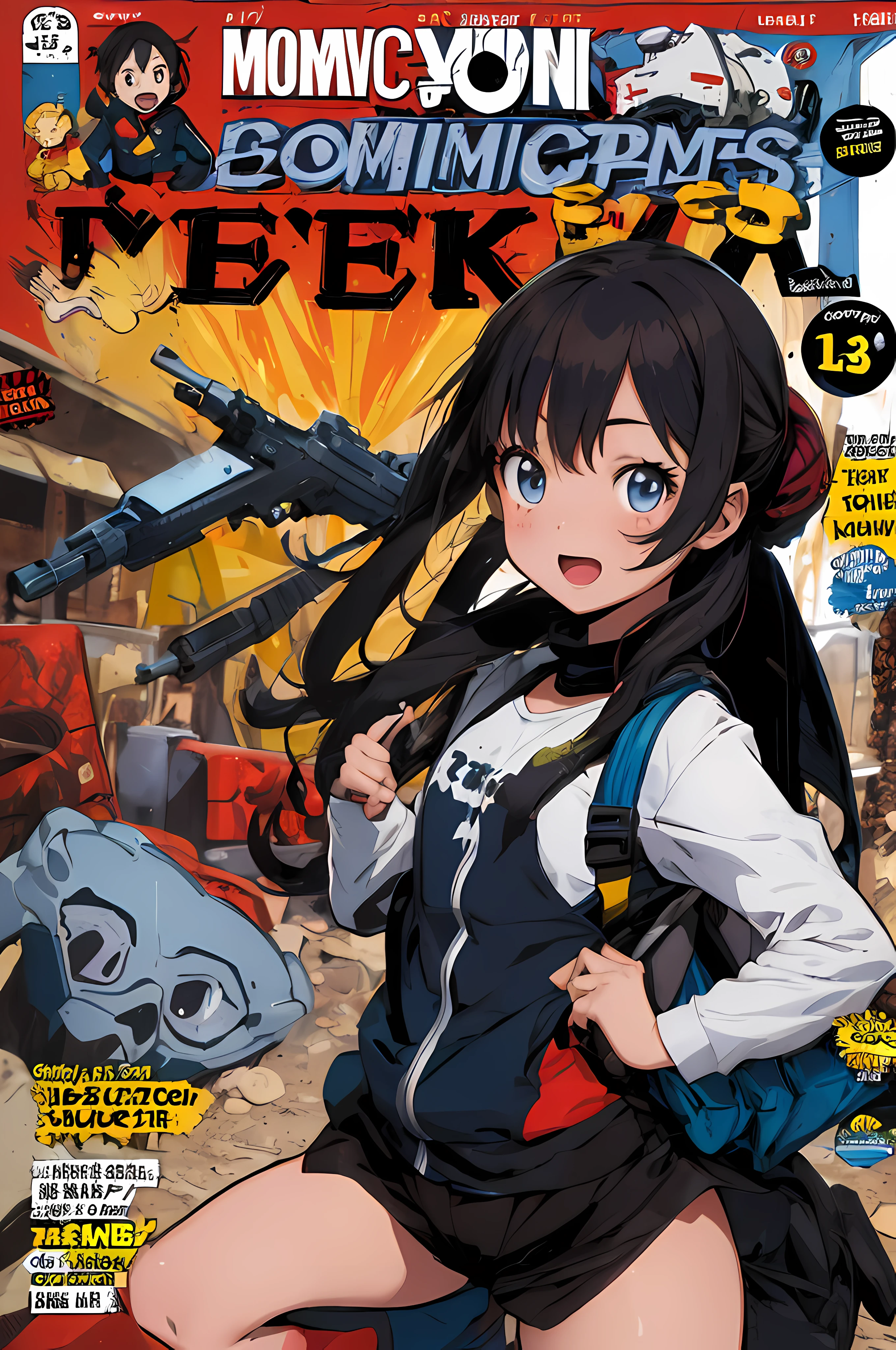 comic_book_cover:1.3, little girl goes paintballing
