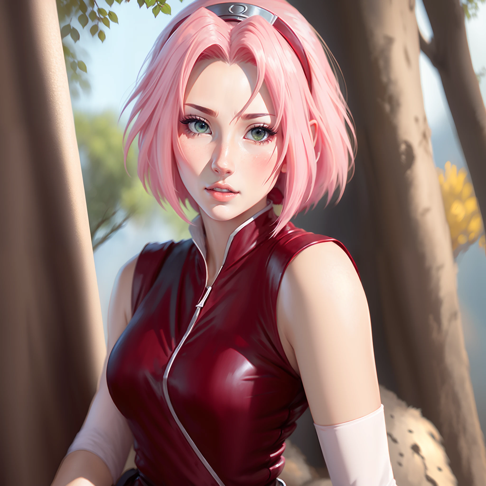 Sakura beautiful and tall short hair anime super realistic and well detailed