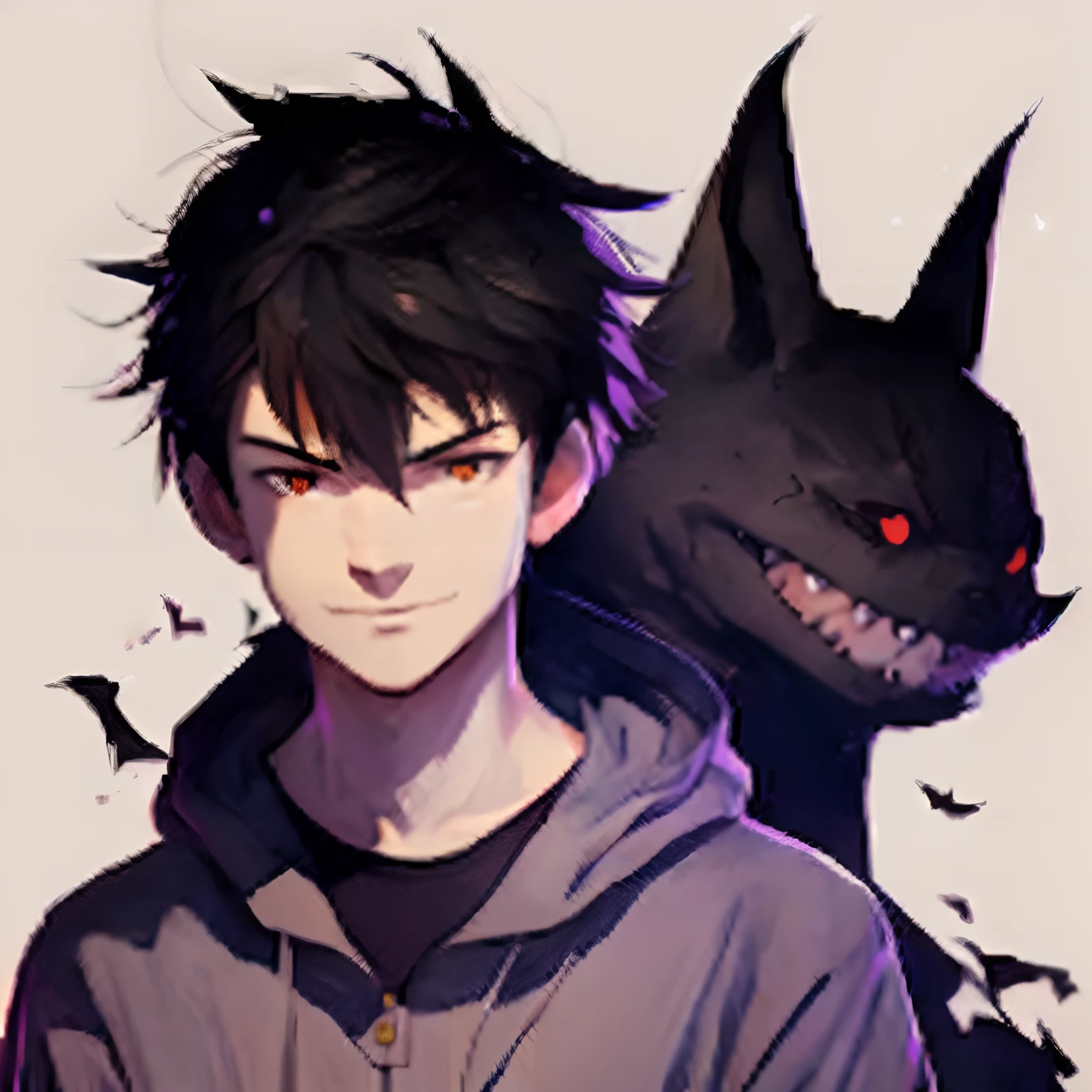 Anime boy with a bat on his shoulder and a demon on his shoulder, Epic anime style, estilo de arte de anime, arte anime de alta qualidade, Demon Boy, estilo de arte anime, em estilo anime, Anime Wallaper, estilo anime masculino, estilo anime. 8k, em estilo anime, arte de anime realista, ****** anime, estilo anime, 4k anime wallpapers