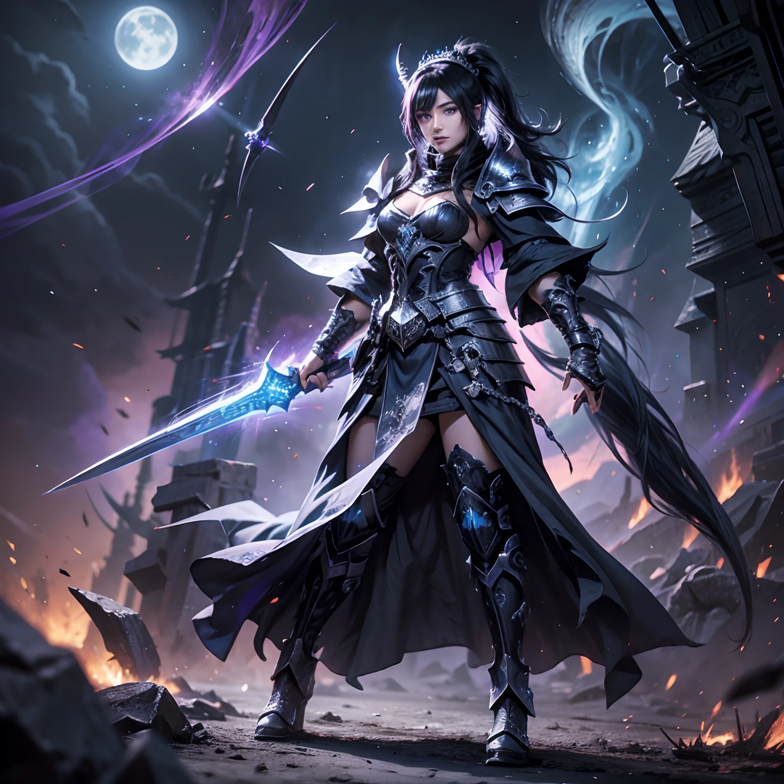 Lich King, bright purple eyes, black Pony-tail hair, Full body, pixel --auto --s2