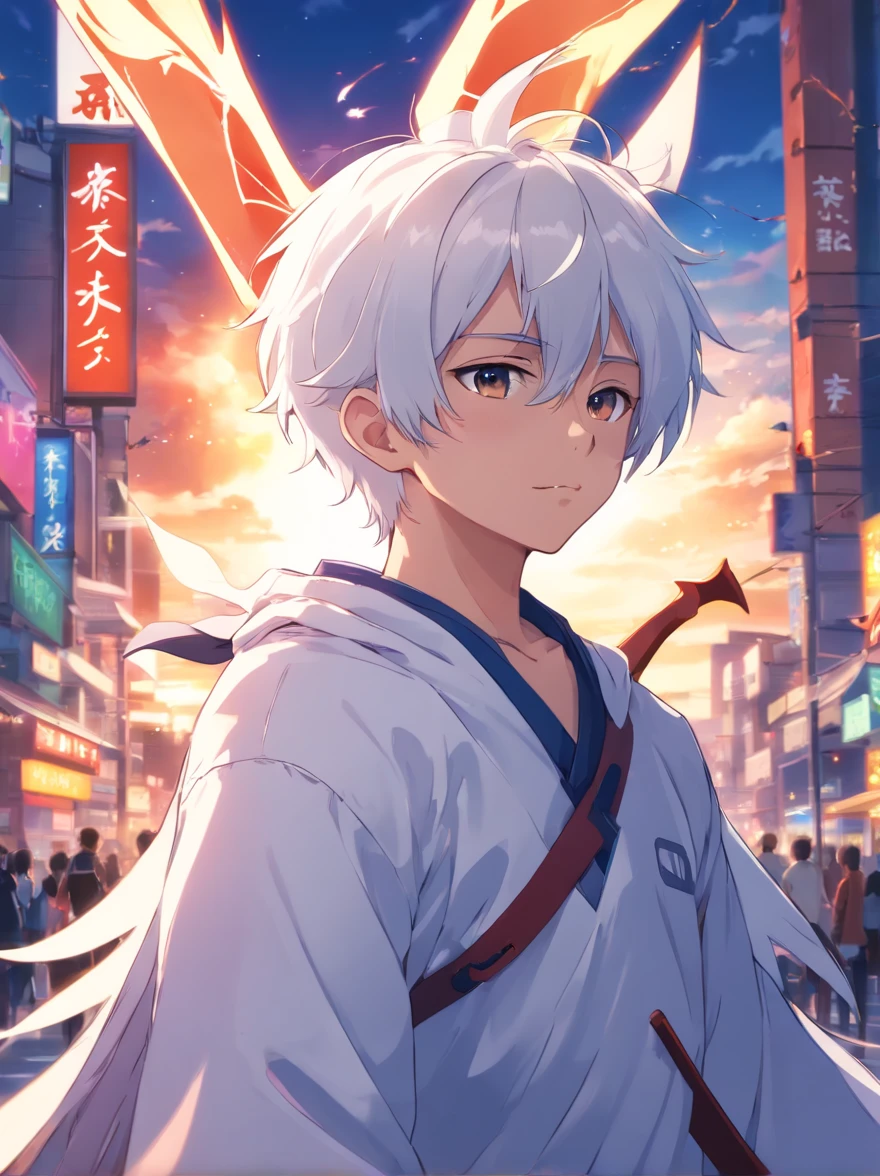 anime boy ((white hair)) with a bat on his shoulder and a demon on his shoulder, epic anime style, anime artstyle, high quality anime artstyle, demon boy, anime art style, in anime style, anime wallaper, male anime style, anime style. 8k, realistic anime artstyle, in an anime style, anime boy, style anime, anime wallpaper 4k
