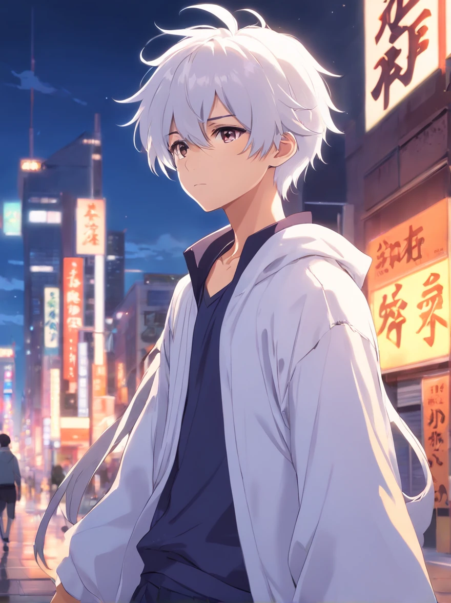 anime boy ((white hair)) with a bat on his shoulder and a demon on his shoulder, epic anime style, anime artstyle, high quality anime artstyle, demon boy, anime art style, in anime style, anime wallaper, male anime style, anime style. 8k, realistic anime artstyle, in an anime style, anime boy, style anime, anime wallpaper 4k