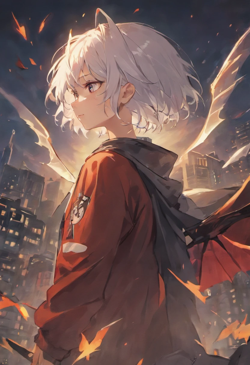 anime boy ((white hair)) with a bat on his shoulder and a demon on his shoulder, epic anime style, anime artstyle, high quality anime artstyle, demon boy, anime art style, in anime style, anime wallaper, male anime style, anime style. 8k, realistic anime artstyle, in an anime style, anime boy, style anime, anime wallpaper 4k
