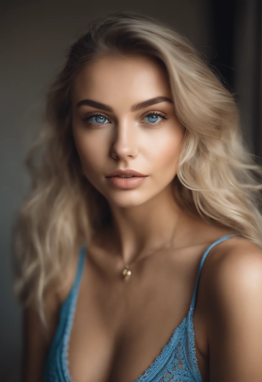 woman with matching tank top and panties, fille sexy aux yeux bleus, Portrait Sophie Mudd, Portrait de Corinna Kopf, cheveux blonds et grands yeux, selfie of a young woman, ohne Maquillage, maquillage naturel, Look directly into the camera, Visage avec Artgram, dezentes Maquillage, Superbe photo du corps entier, dans la chambre, gros seins, Blonde