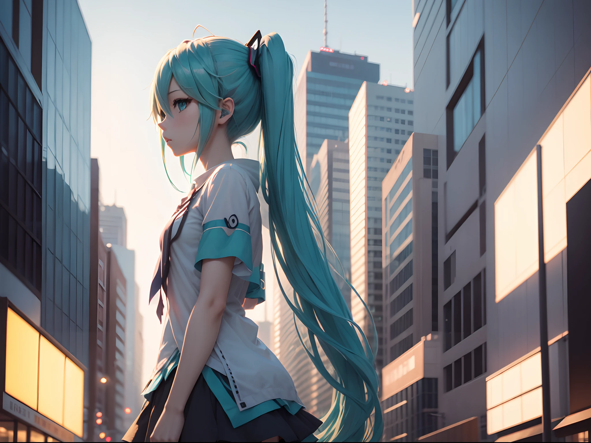HATSUNEMIKU, in the city, 8K, hight resolution