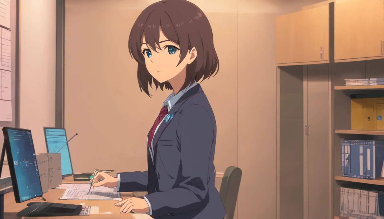rosalia, expecting, office uniform, tie, Dark gray jacket,In making plans,Customize the plan,