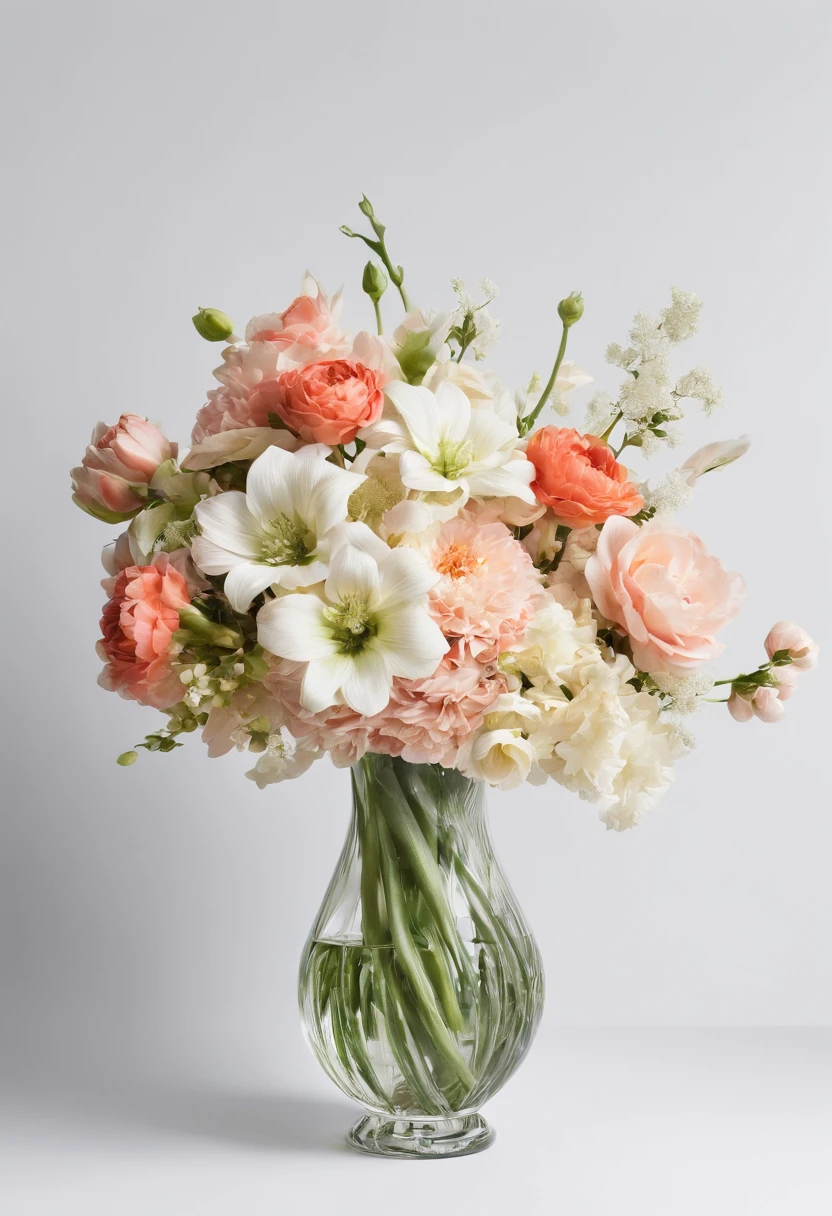 Vase of flowers on white background, Detailing