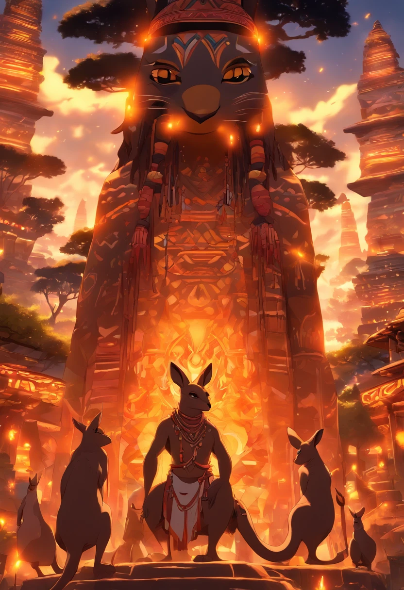 (((Aboriginal))) best quality, ultra-high resolution, 4K detailed CG, master piece, Aboriginal city, Aboriginal temple, Kangaroo Totem, Hindu mythology, ((Kangaroo-shaped totem)), Hindu image, aesthetic, centered on the screen