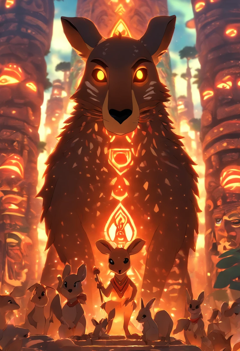 (((Aboriginal))) best quality, ultra-high resolution, 4K detailed CG, master piece, Aboriginal city, Aboriginal temple, Kangaroo Totem, Hindu mythology, ((Kangaroo-shaped totem)), Hindu image, aesthetic, centered on the screen