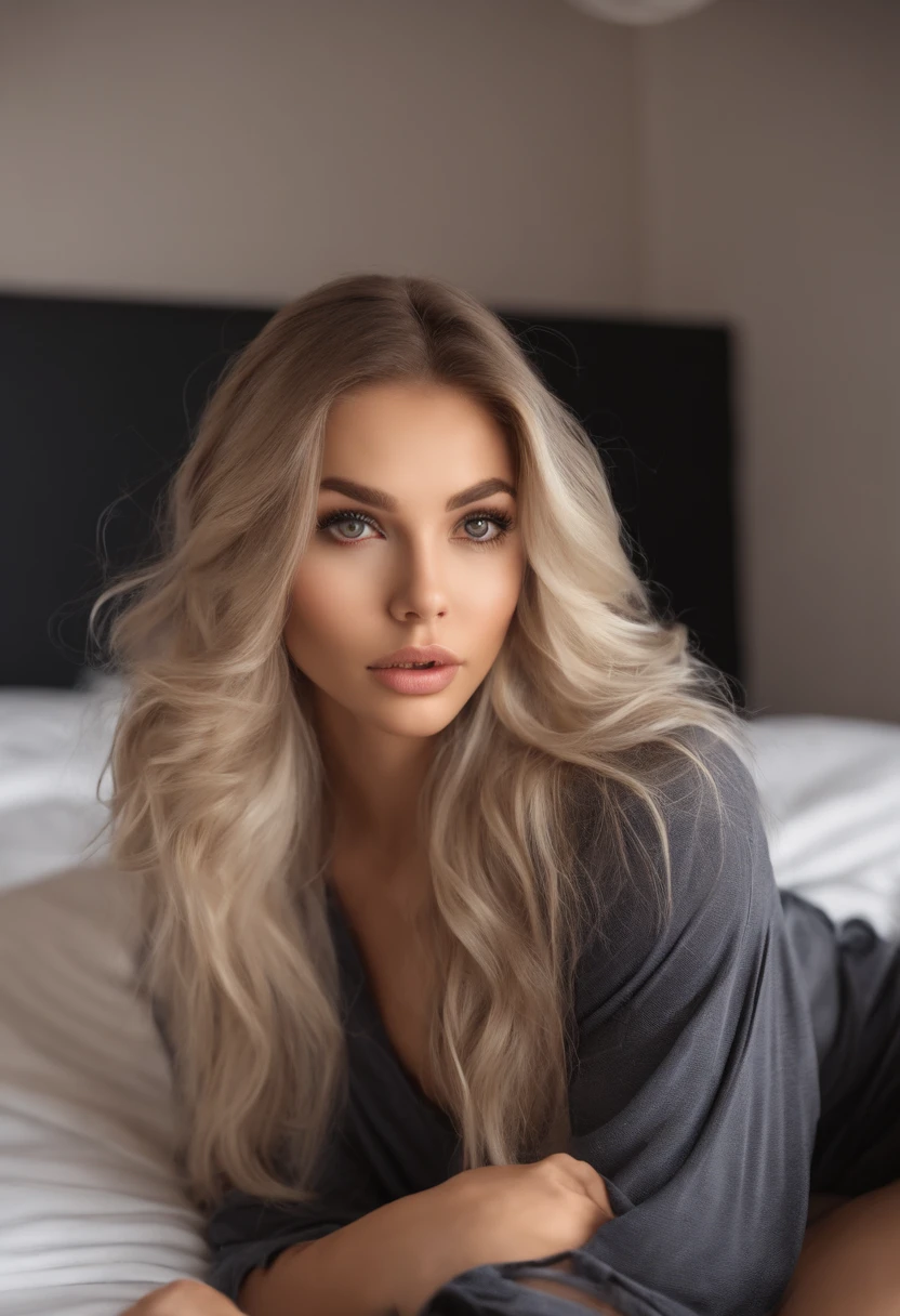 Nackte Frau, Sexy girl with blue eyes, portrait sophie mudd, portrait corinna kopf, blonde hair and large eyes, Selfie einer jungen Frau, Augen im Schlafzimmer, Violet Myers, ohne Make-up, Natural makeup, Blick direkt in die Kamera, Gesicht mit Artgram, dezentes Make-up, Stunning full body shot, im Schlafzimmer, Spaltung