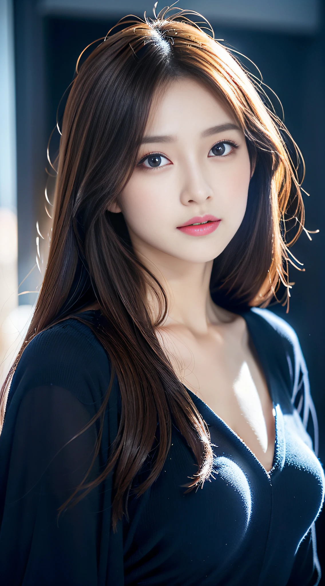 （32ｋ,high detal,high-detail、​masterpiece,Attention to detail,full body Esbian,独奏,Lori：1.6),Raw photo & realistic atmosphere,beautiful dark blue eyes,Detailed mouth,Glossy lips,Detailed eyebrows,Eyes drawn in detail with soft white skin that shines in every detail、azure eyes,Very beautiful eyes,Detailed lips、Very beautiful face,Very well-formed face、Lifelike face,shiny beautiful lips ,（Brown shiny hair：1.5）,（A beautiful and cute girl ,Illuminate from the front：1.6）,（well-shaped breasts,,Body with good style,：1.5）,（Fashion influenced by K-pop female idols,Clothing based on K-pop fashion,Korean coordination,natural make up,Japan beautiful girl who likes K-pop,K-pop Dance Fashion,Show full-body fashion：1.8）